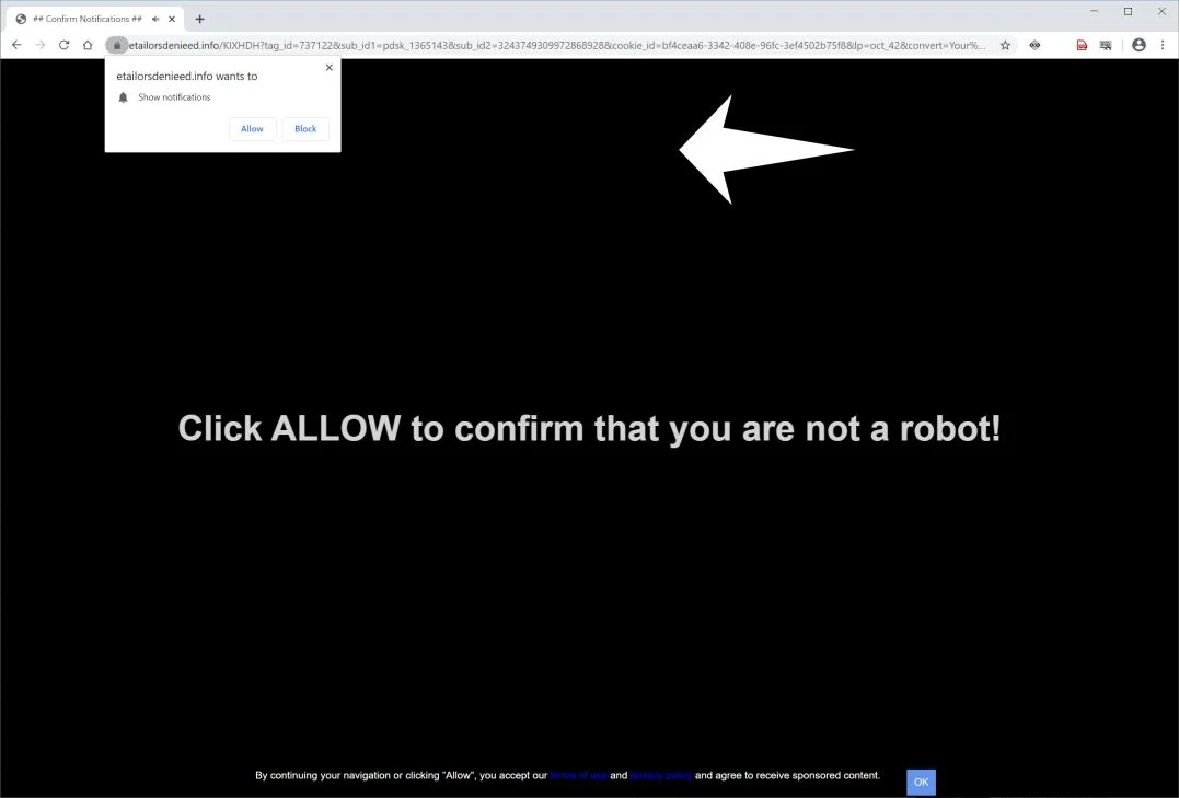 How to remove Etailorsdenieed.info pop-up ads (Virus Removal Guide) 1 Image: Chrome browser is redirected to Etailorsdenieed.info