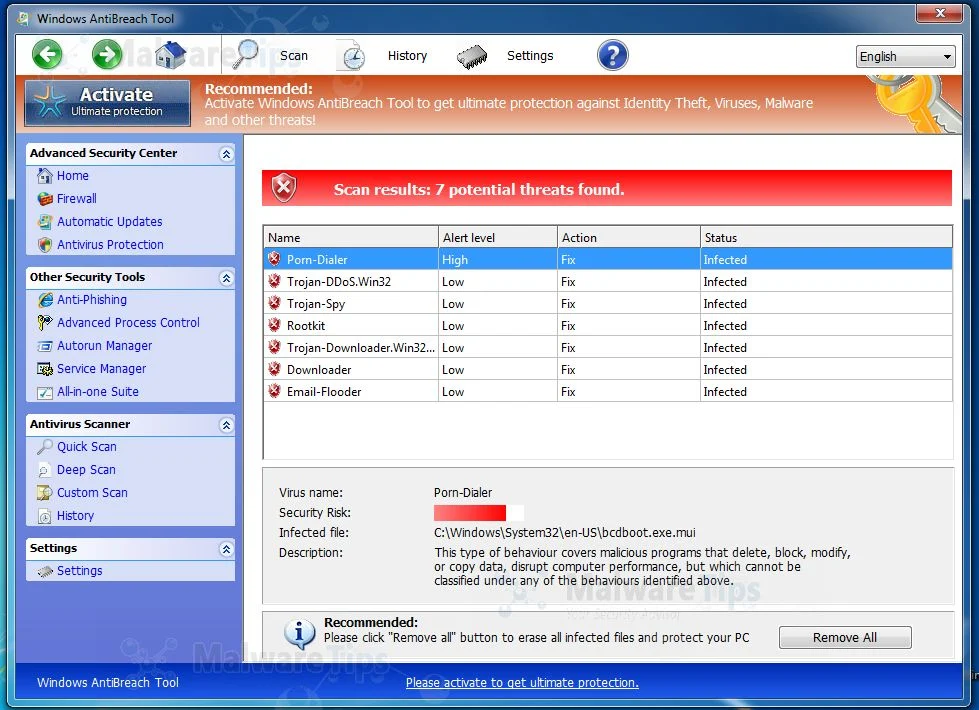 Windows AntiBreach Tool malware Picture of Windows AntiBreach Tool malware