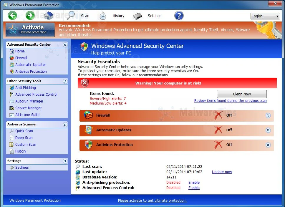 Picture of Windows Paramount Protection malware