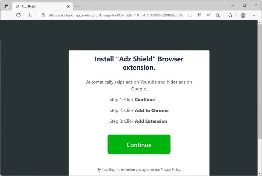 Image: Adshieldme.com browser redirect