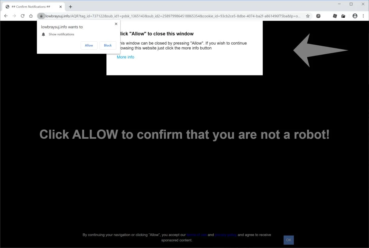 How to remove Lowbraysuj.info pop-up ads (Virus Removal Guide) 1 Image: Chrome browser is redirected to Lowbraysuj.info