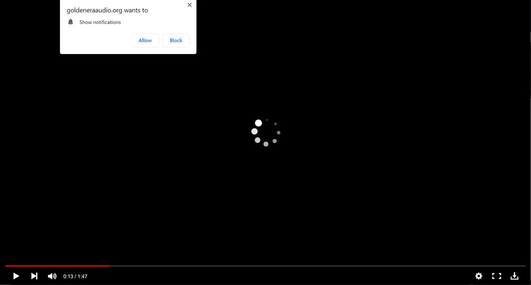 Image: Chrome browser is redirected to Goldeneraaudio.org