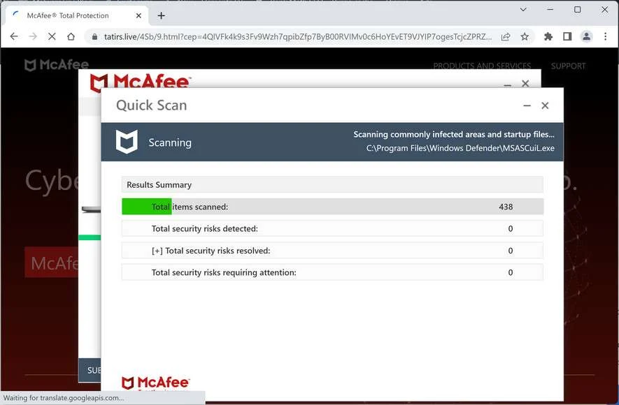 Image: Chrome browser is redirected to Tatirs.live