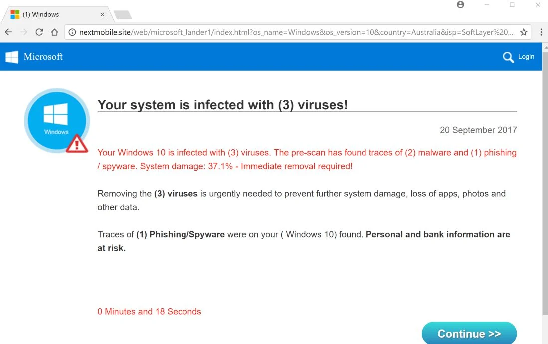 Your system is infected with (3) viruses Fake Alerts Scam