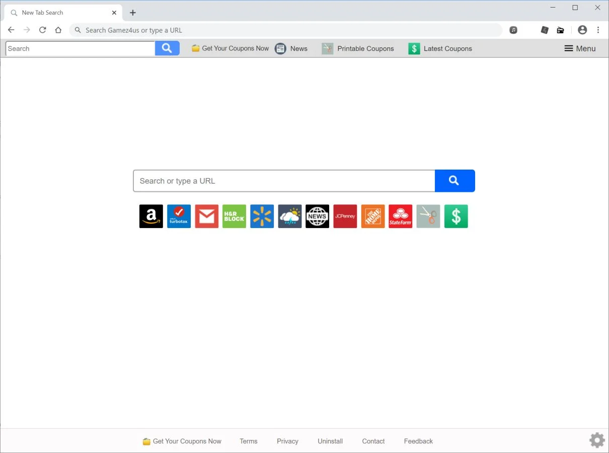 Image: Chrome browser is redirected to search.getyourcouponsnowtab.com