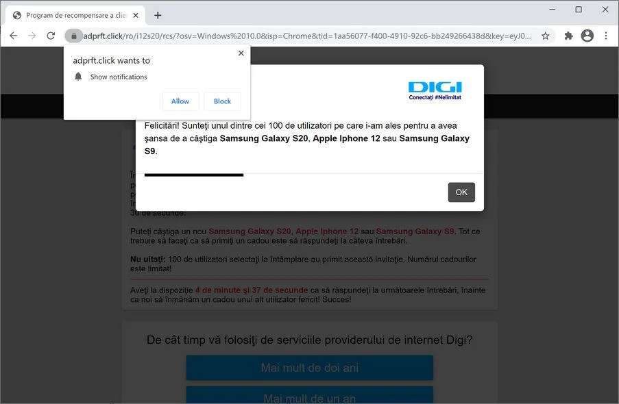 Remove Adprft.click pop-up ads (Virus Removal Guide) 1 Image: Chrome browser is redirected to Adprft.click