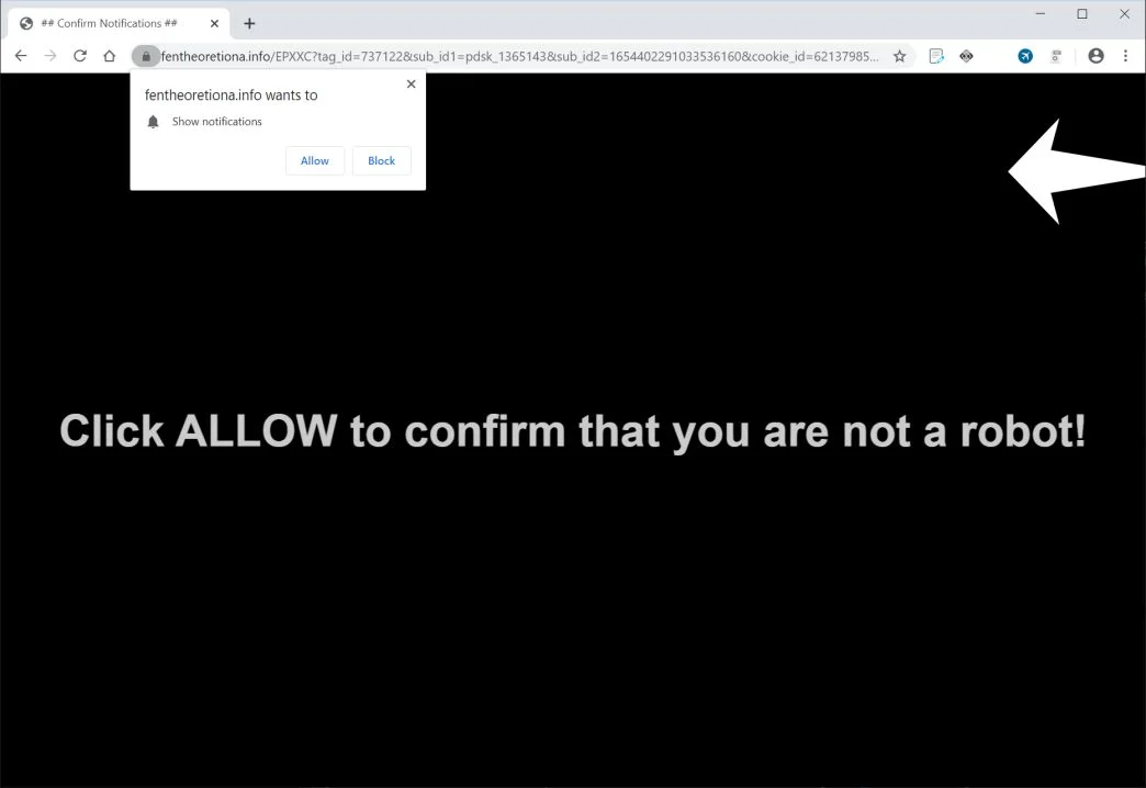 How to remove Fentheoretiona.info pop-up ads (Virus Removal Guide) 1 Image: Chrome browser is redirected to Fentheoretiona.info