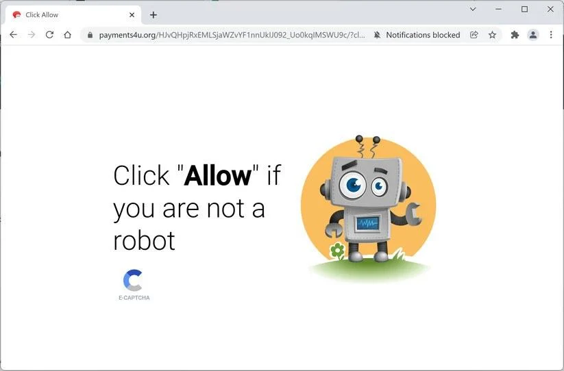 Image: Chrome browser is redirected to Payments4u.org