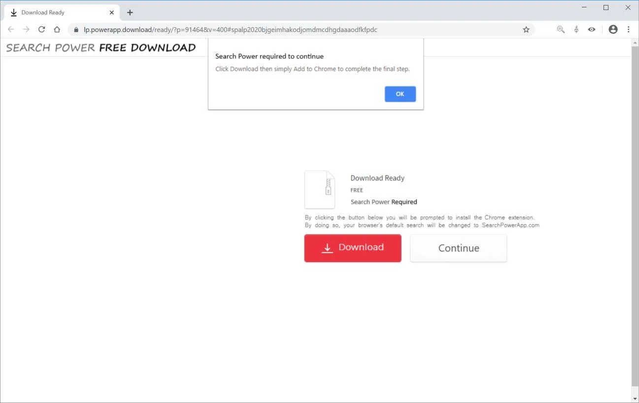 Image: Chrome browser is redirected to Lp.powerapp.download
