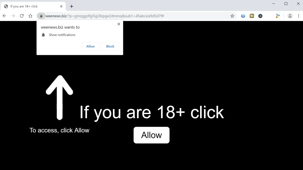 Image: Chrome browser is redirected to Weenews.biz