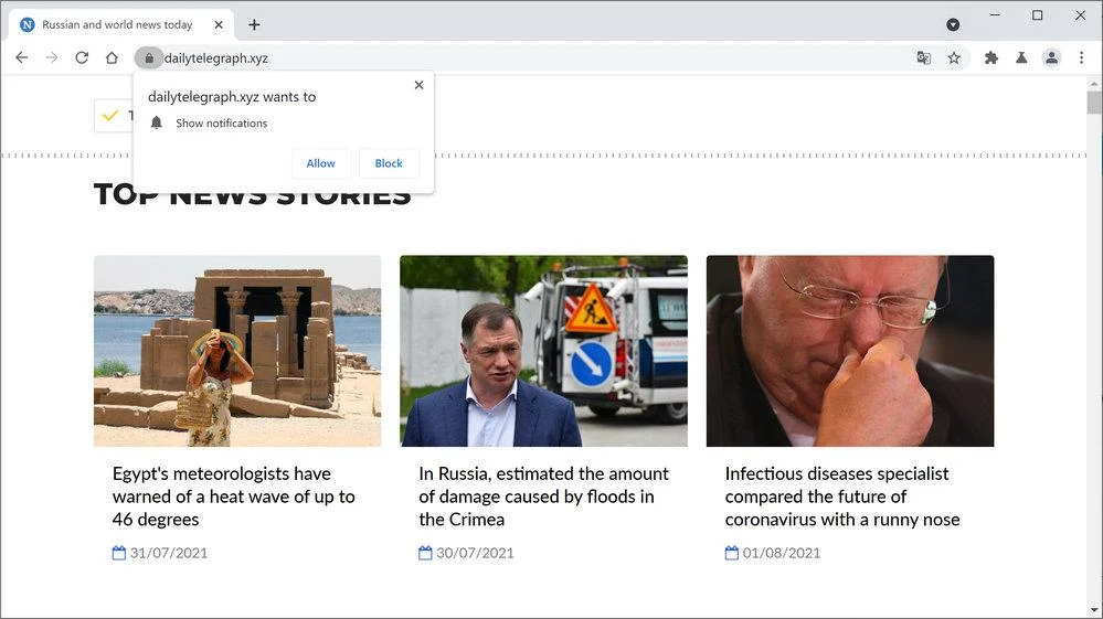 Remove Dailytelegraph.xyz pop-up ads (Virus Removal Guide) 1 Image: Chrome browser is redirected to Dailytelegraph.xyz