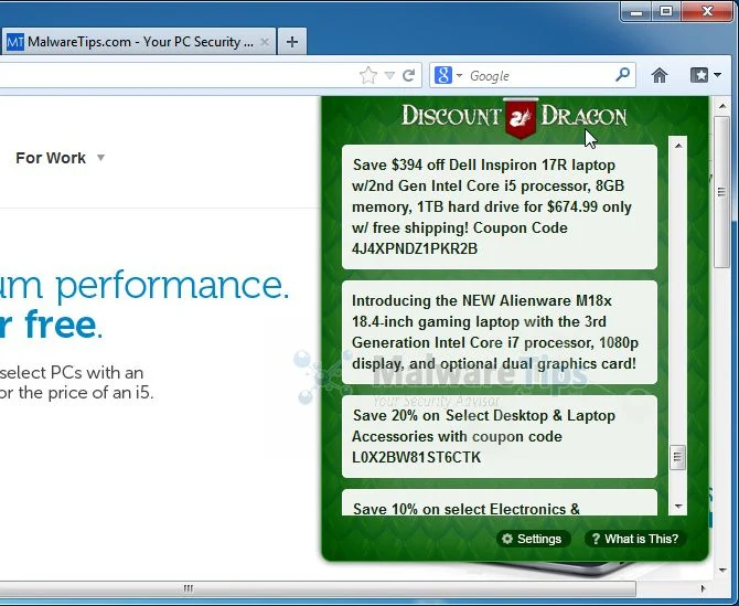 [Image: Discount Dragon pop-up virus]