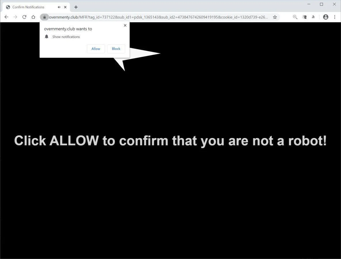 Remove Overnmenty.club pop-up ads (Virus Removal Guide) 1 Image: Chrome browser is redirected to Overnmenty.club