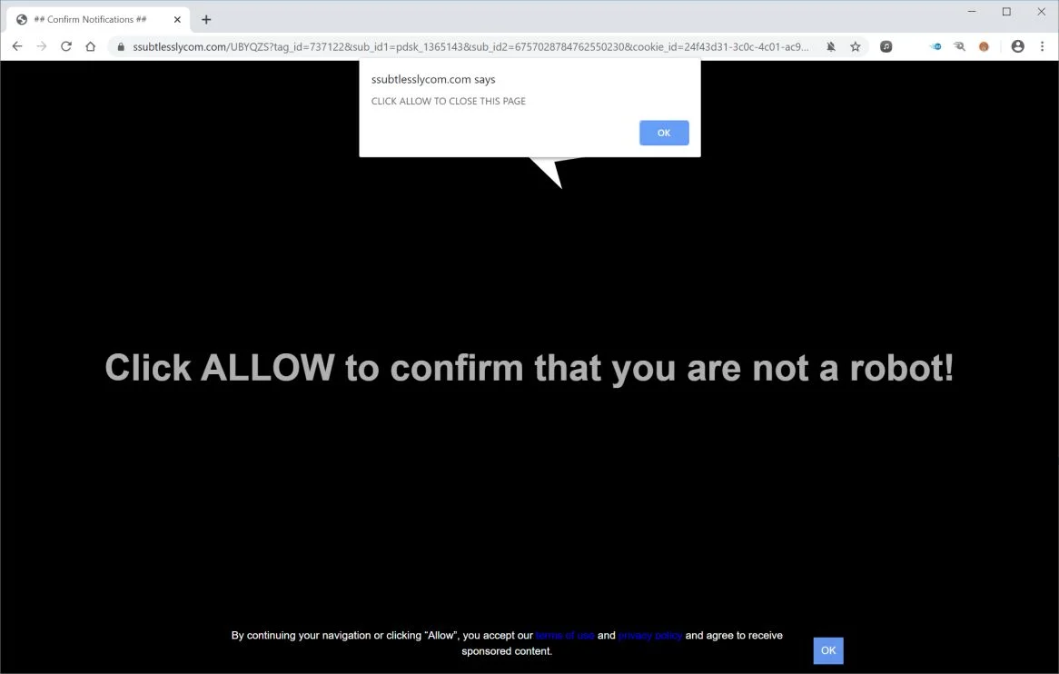 Image: Chrome browser is redirected to Ssubtlesslycom.com