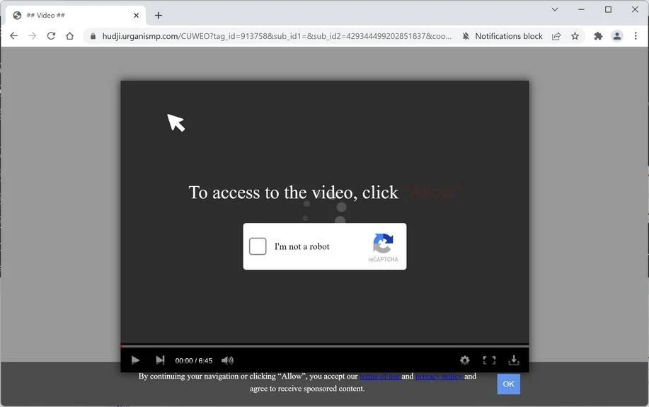 Image: Chrome browser is redirected to Urganismp.com