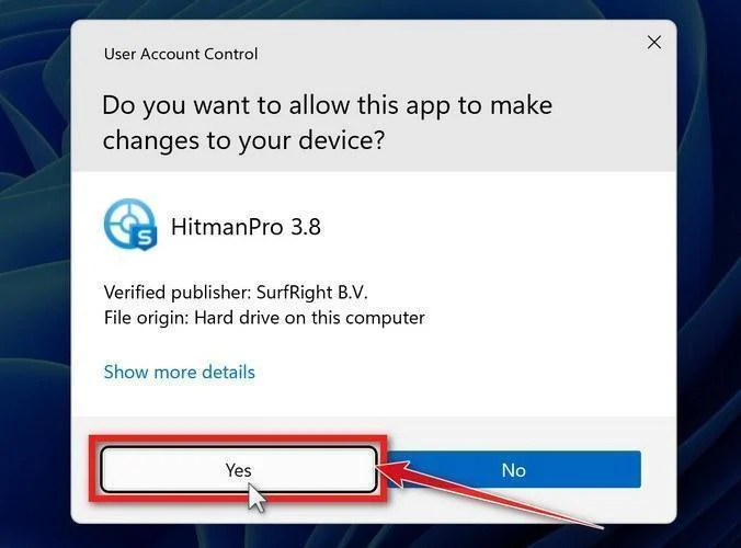 Windows asking for permissions to run the HitmanPro setup 