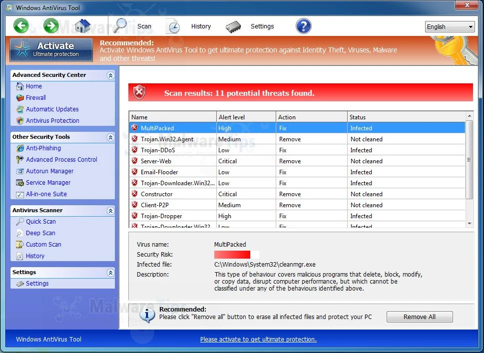 Windows AntiVirus Tool virus Picture of Windows AntiVirus Tool virus
