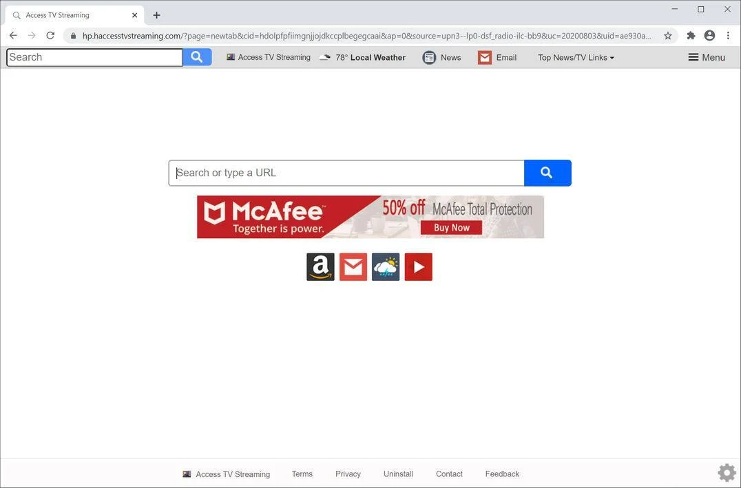Image: Chrome browser is redirected to Access TV Streaming