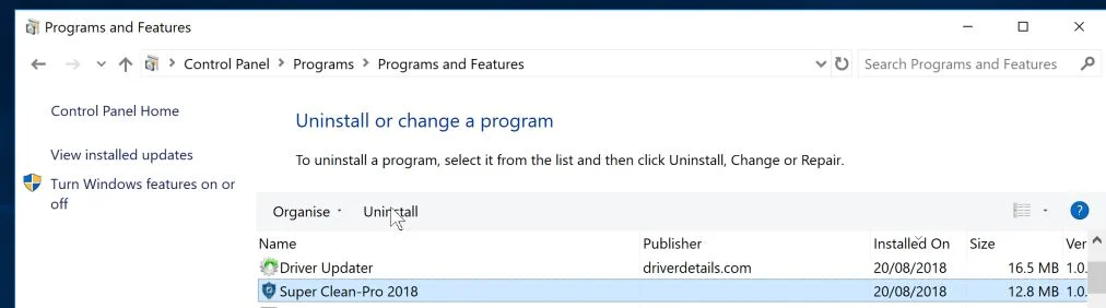 Uninstall Super Clean Pro 2018 Super Clean Pro 2018 Removal