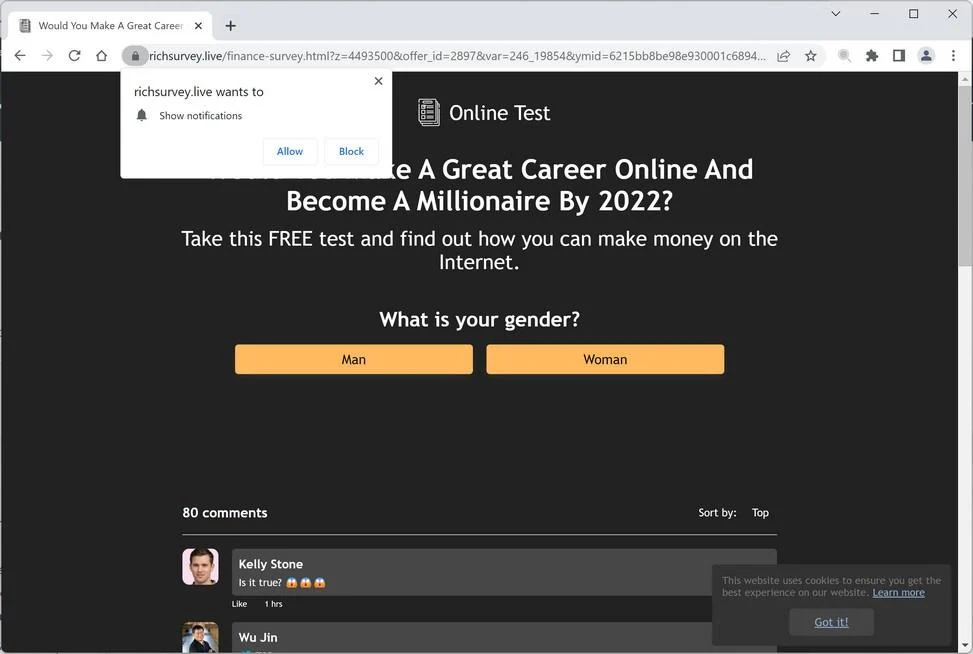 Remove Richsurvey.live Ads (Virus Removal Guide) 1 Image: Chrome browser is redirected to Richsurvey.live