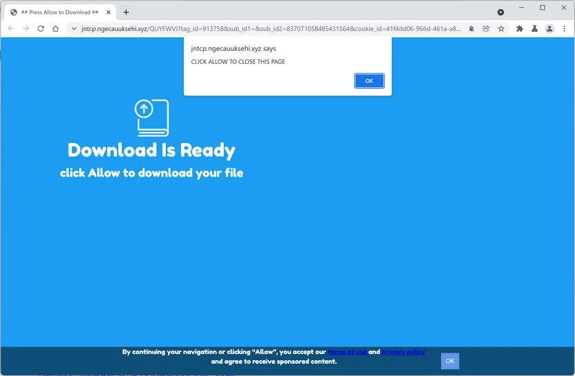 Image: Chrome browser is redirected to Ngecauuksehi.xyz