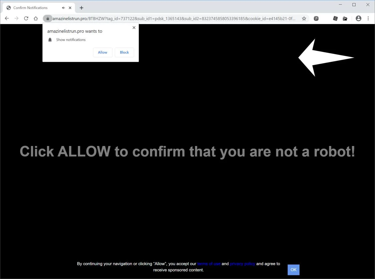 How to remove Amazinelistrun.pro pop-up ads (Virus Removal Guide) 1 Image: Chrome browser is redirected to Amazinelistrun.pro