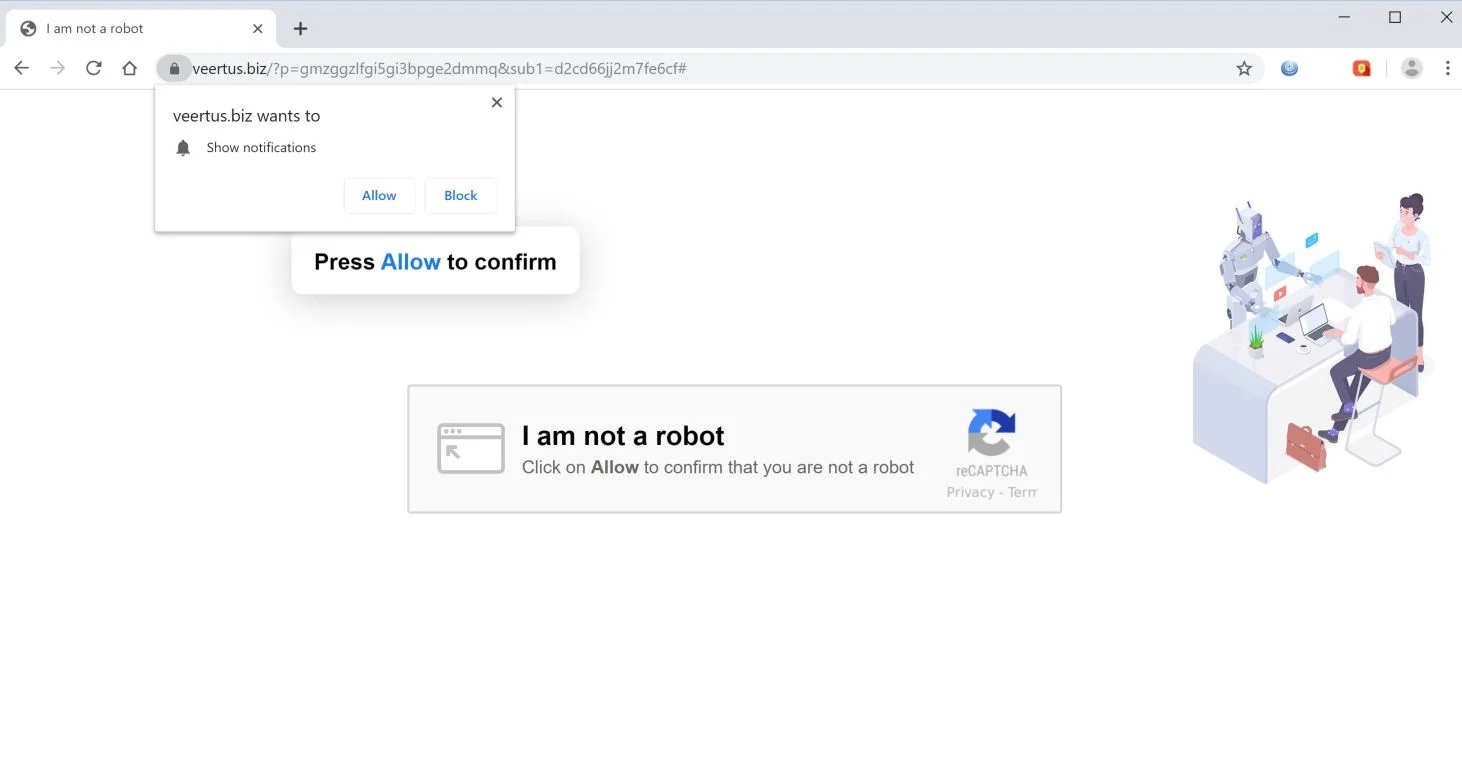 Image: Chrome browser is redirected to Veertus.biz