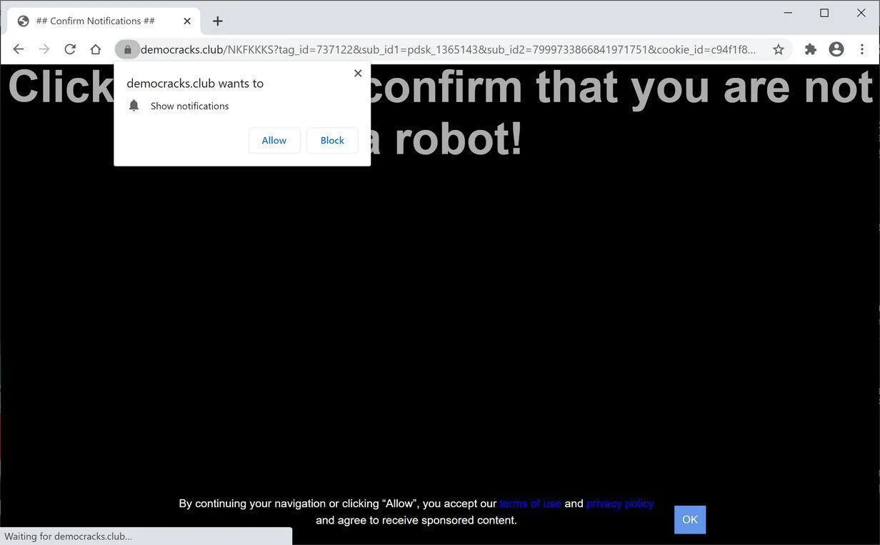 Remove Democracks.club pop-up ads (Virus Removal Guide) 1 Image: Chrome browser is redirected to Democracks.club