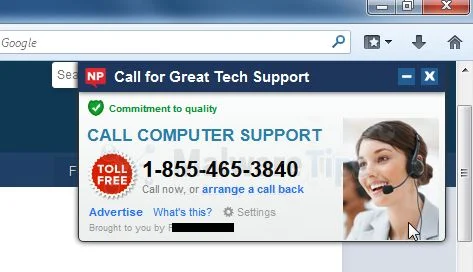 Picture of Call for Great Tech Support pop-up virus