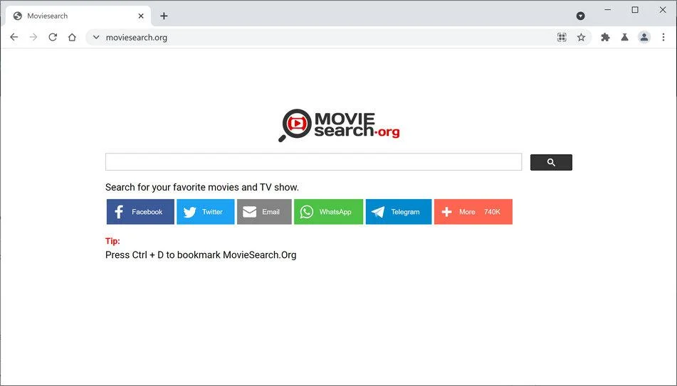 Image: Chrome browser is redirected to MovieSearch.org
