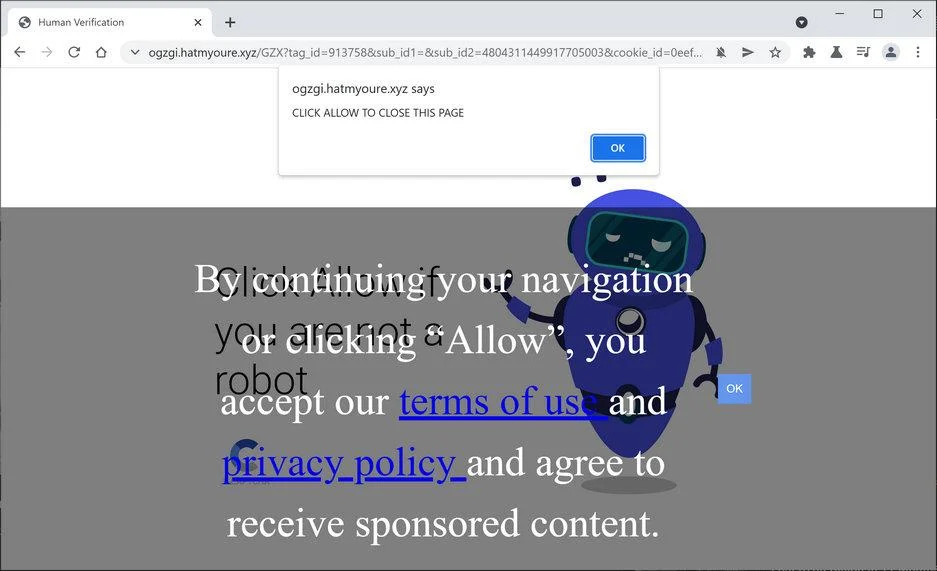 Remove Hatmyoure.xyz pop-up ads (Virus Removal Guide) 1 Image: Chrome browser is redirected to Hatmyoure.xyz