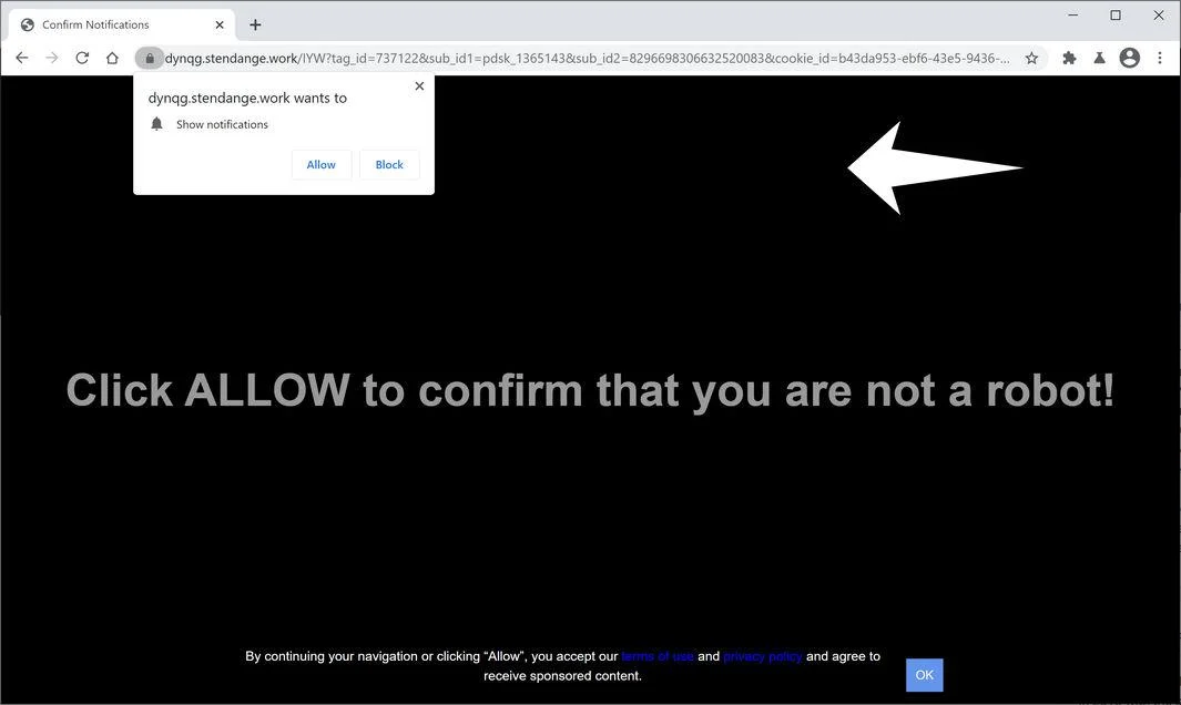 Image: Chrome browser is redirected to Stendange.work