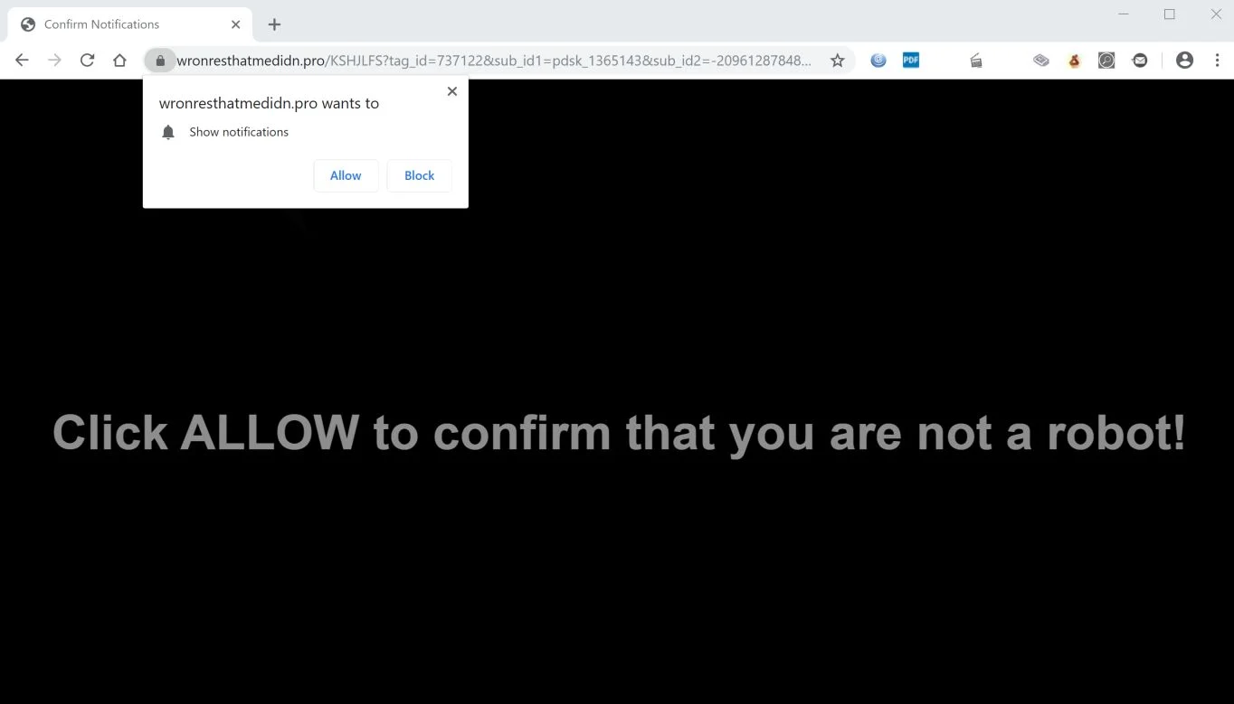 Remove Wronresthatmedidn.pro pop-up ads (Virus Removal Guide) 1 Image: Chrome browser is redirected to Wronresthatmedidn.pro