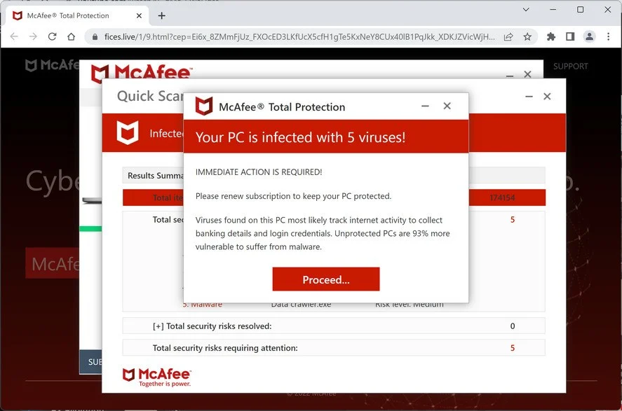 Image: Fices.live Fake McAfee Virus Alert