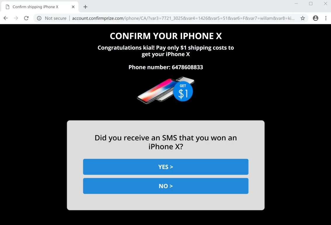 account.confirmprize.com redirect virus