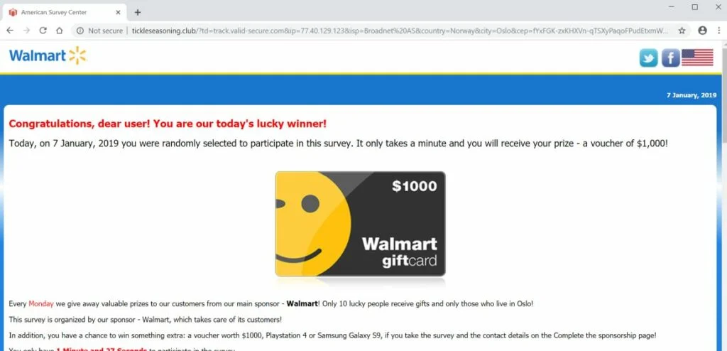 $1000 Walmart Gift Card Scam Virus