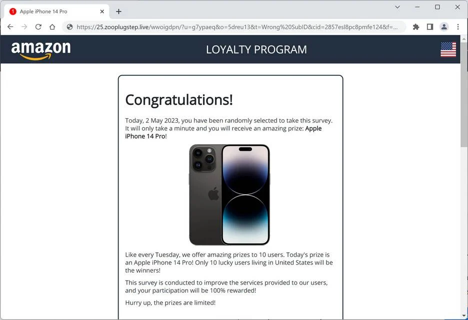 Screenshot of Zooplugstep.live Fake Survey
