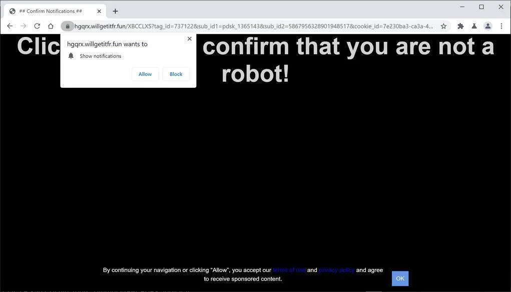Remove Willgetitfr.fun pop-up ads (Virus Removal Guide) 1 Image: Chrome browser is redirected to Willgetitfr.fun
