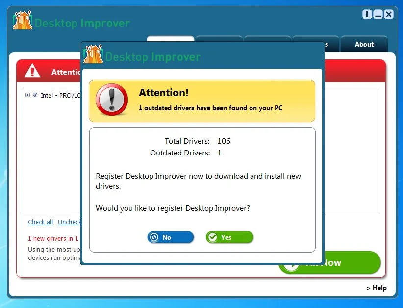 Desktop Improver pop-up