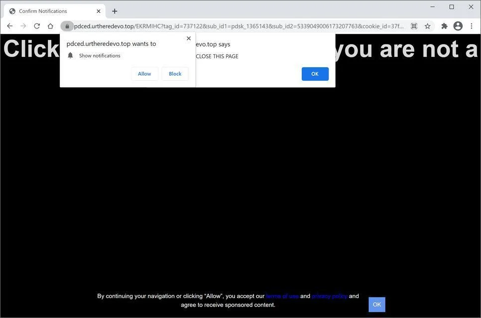 Remove Urtheredevo.top pop-up ads (Virus Removal Guide) 1 Image: Chrome browser is redirected to Urtheredevo.top