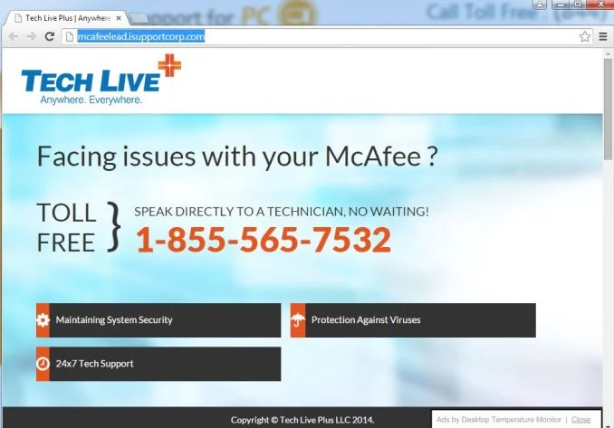 mcafeelead.isupportcorp.com virus