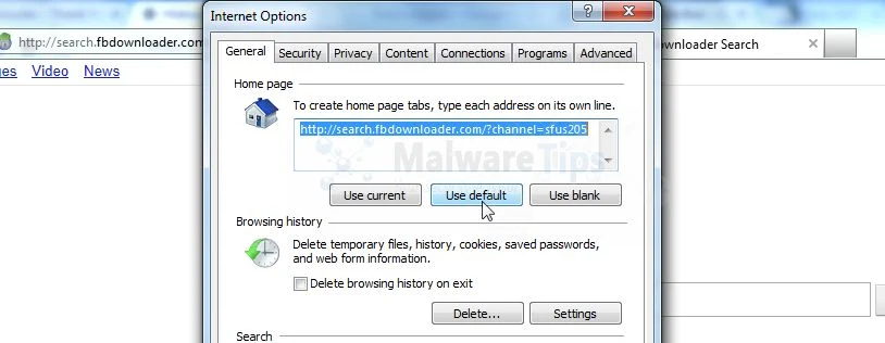 [Image: FBDownloader home page hijack Internet Exporer]