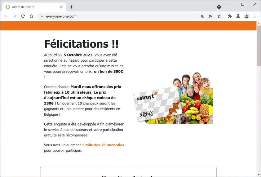 Remove Everyone-one.com survey scam (Removal Guide) 1 Image: Chrome browser is redirected to Everyone-one.com
