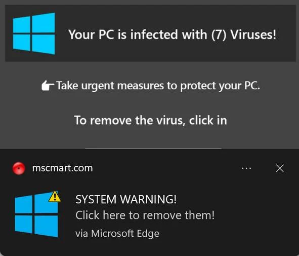 Remove Your PC Is Infected With (7) Viruses Pop-up Scam 1 Image: Your PC Is Infected With (7) Viruses Pop-up