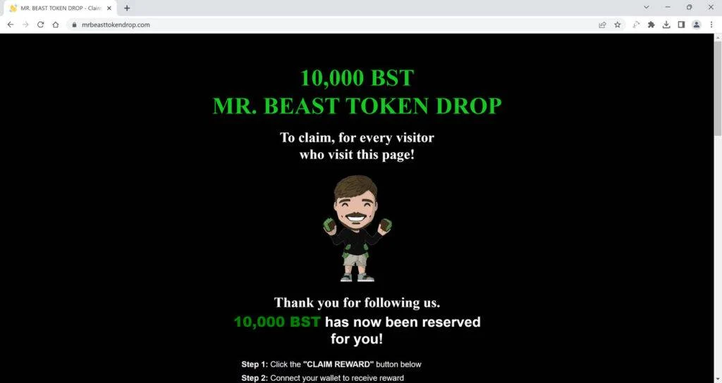 MR. BEAST TOKEN DROP Scam - What Is It & How It Works 1 MR. BEAST TOKEN DROP Scam