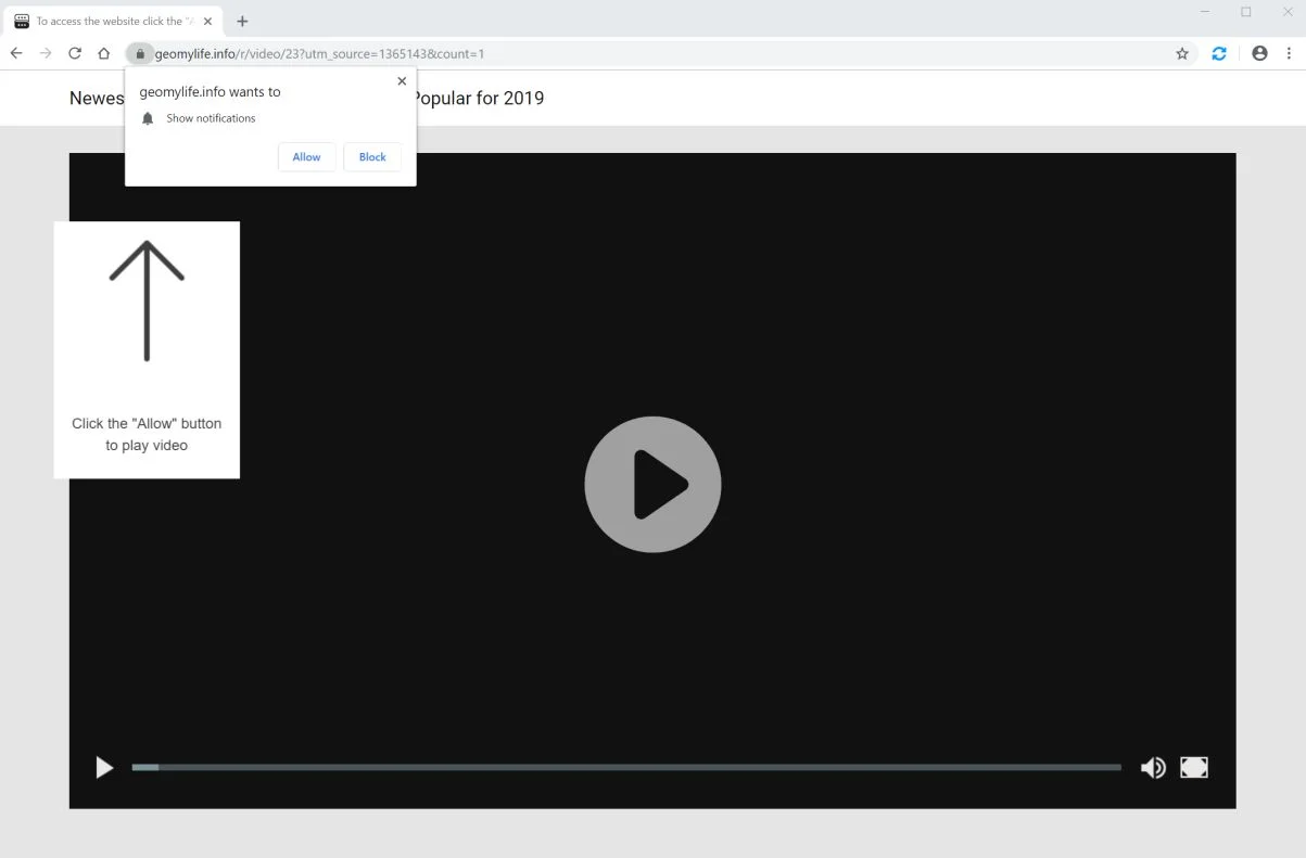 Image: Chrome browser is redirected to Geomylife.info