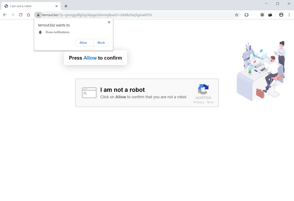 Image: Chrome browser is redirected to Terrout.biz