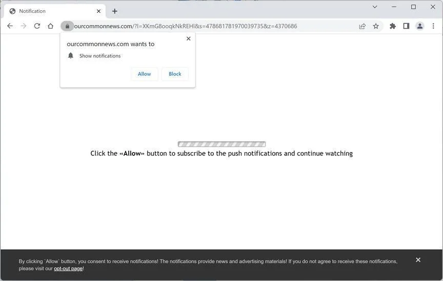 Image: Chrome browser is redirected to Ourcommonnews.com