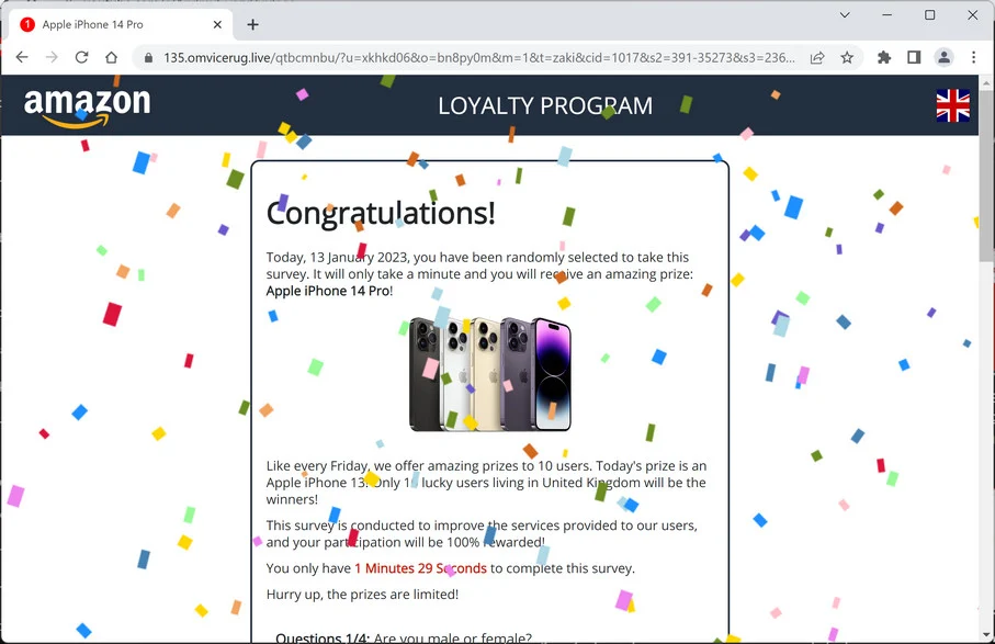 Image: Omvicerug.live Fake Amazon Survey