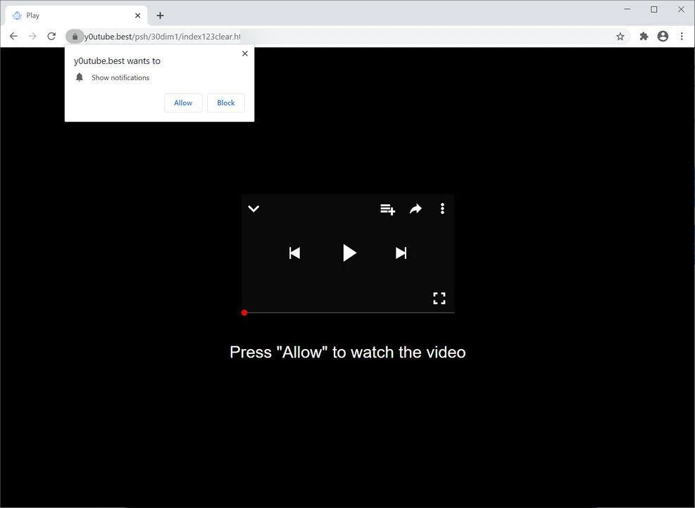 Image: Chrome browser is redirected to Y0utube.best